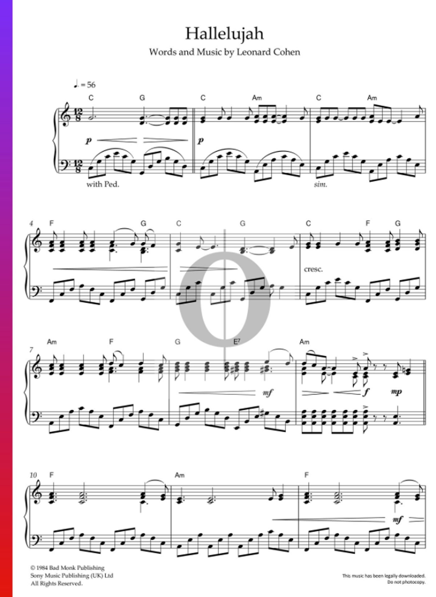 Hallelujah von Leonard Cohen ist auch in der Klaviernoten-Flatrate von Oktav enthalten.