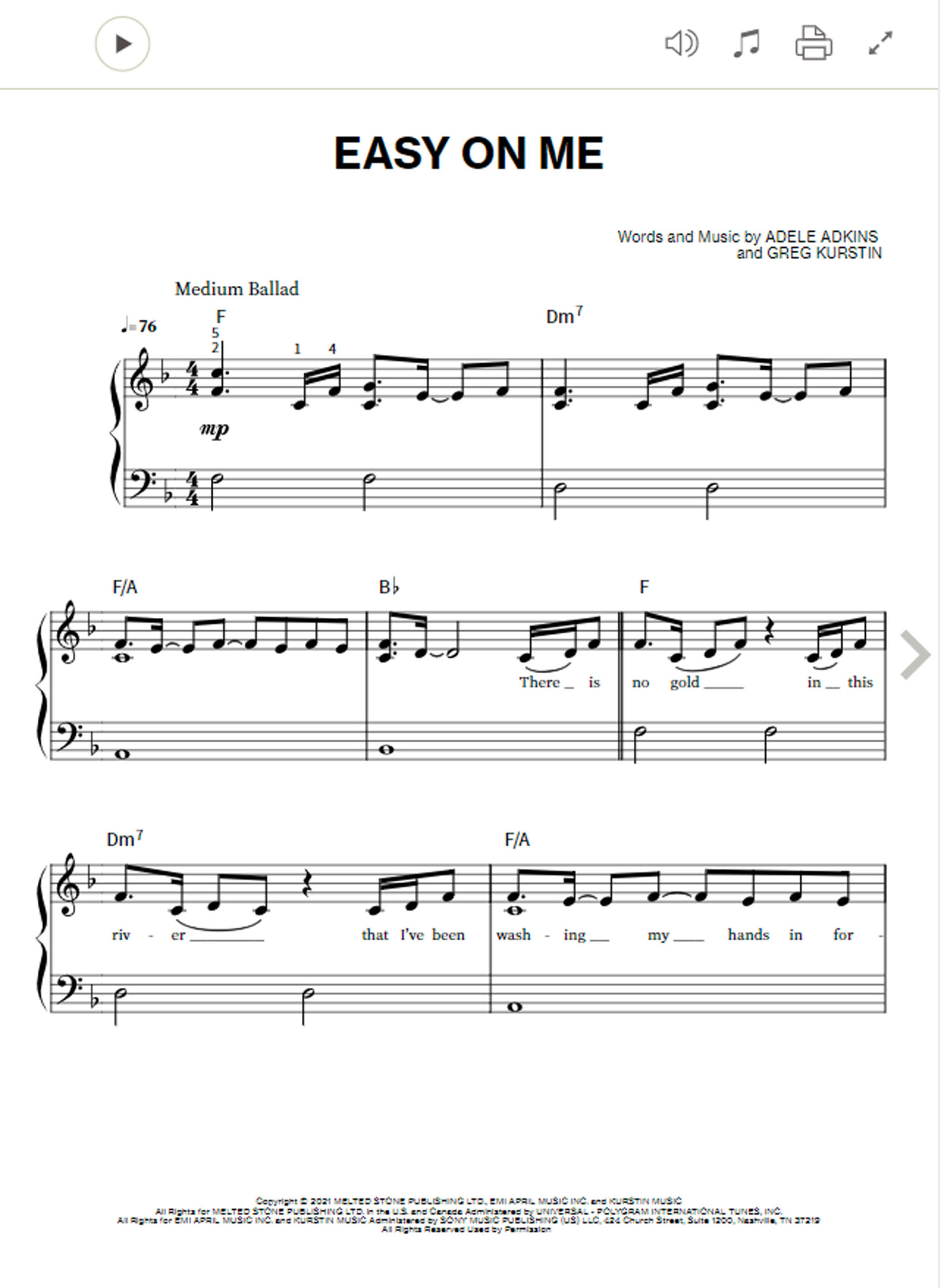 Easy on me von adele leichte klaviernoten pdf 