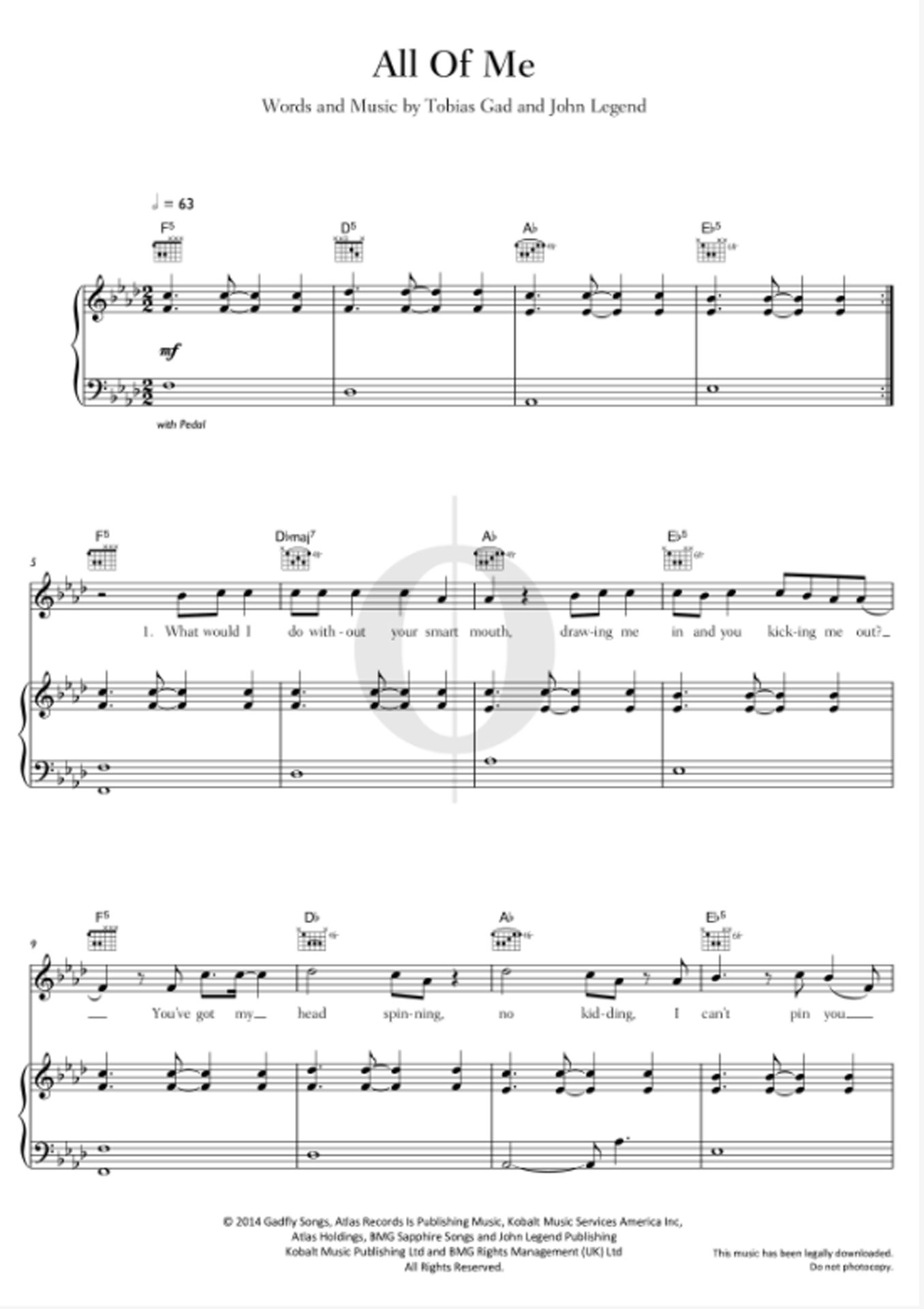 Auch bei Oktav gibt es leichte Klaviernoten für All of Me von John Legend.