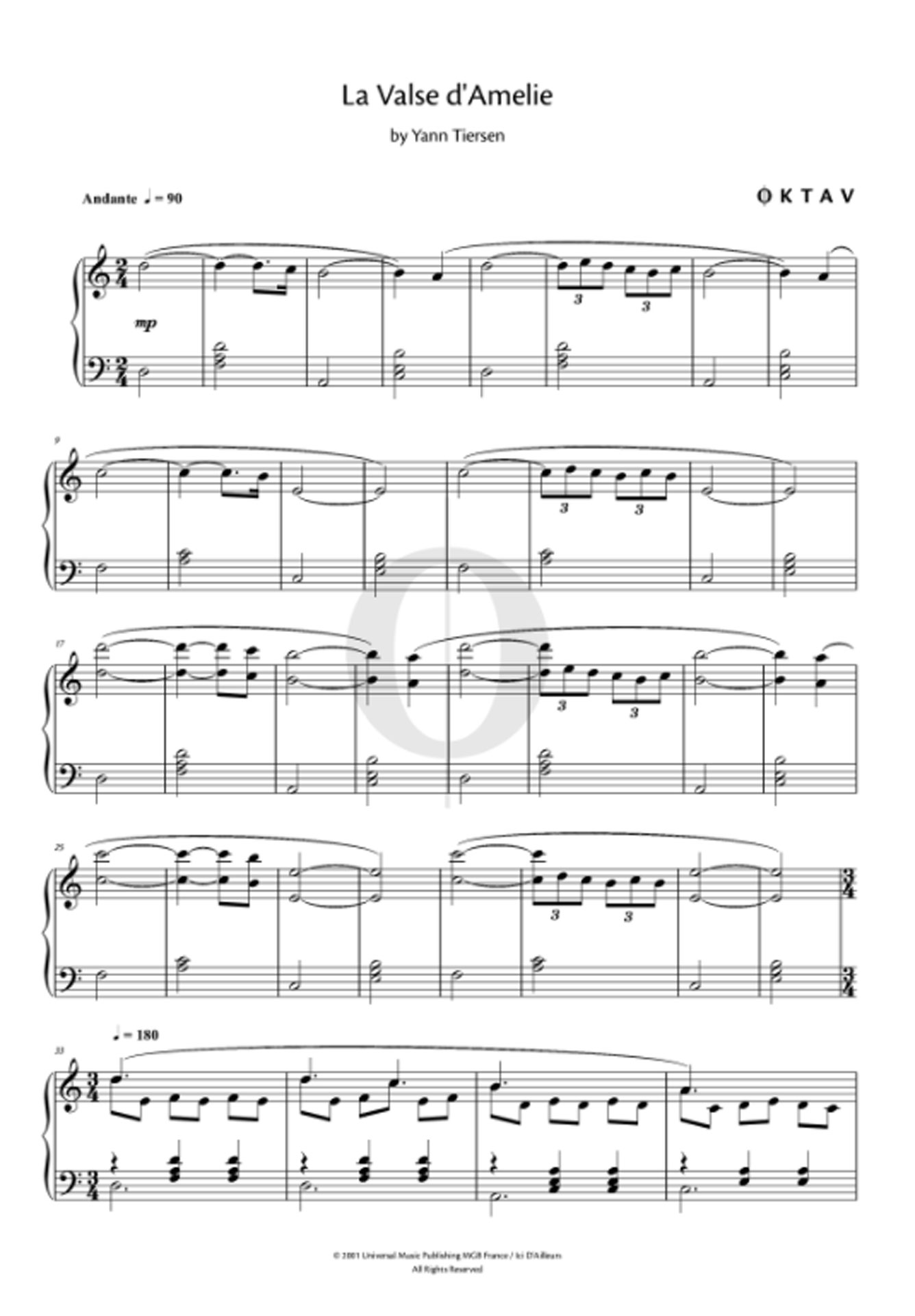 La Valse DAmlie Von Yann Tiersen : Leichte Klaviernoten (PDF)