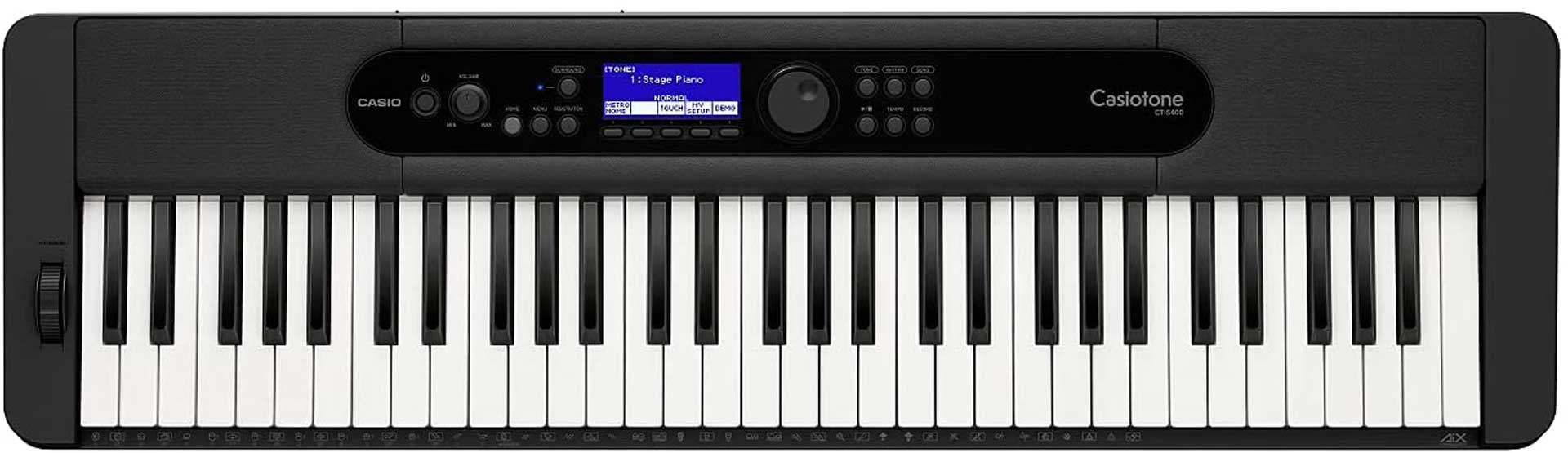 Das Casiotone CT-S400 ist ein Keyboard, das sich dank intuitivem Bedienkonzept und beleuchtetem LCD-Display besonders einfach bedienen lässt.