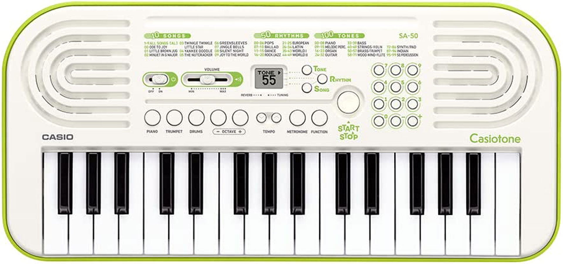 Das Casiotone SA-50 ist mit 100 Sounds und 50 Rhythmen ausgestattet.