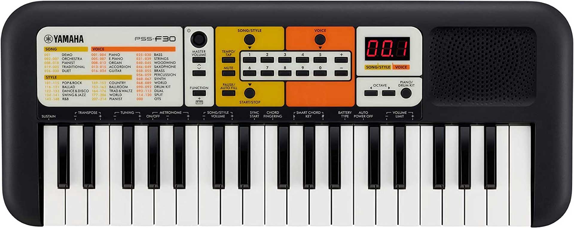 Das Yamaha PSS-F30 bietet eine breite Auswahl an Klängen, Begleitrhythmen und Songs.