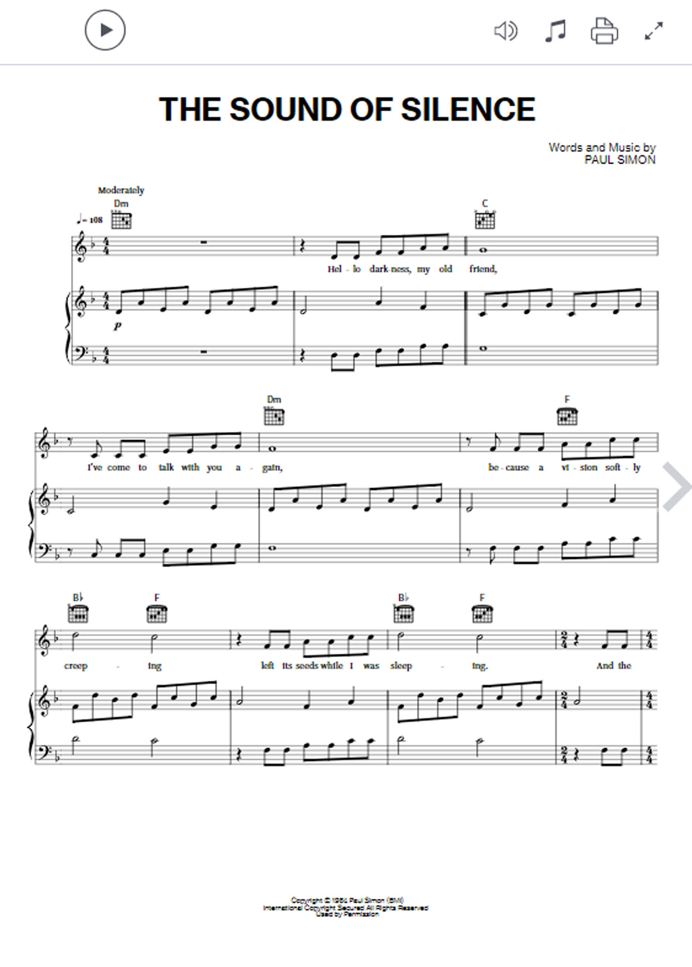 De Sound Of Silence The Sound Of Silence: Einfache Noten für Klavier (PDF)