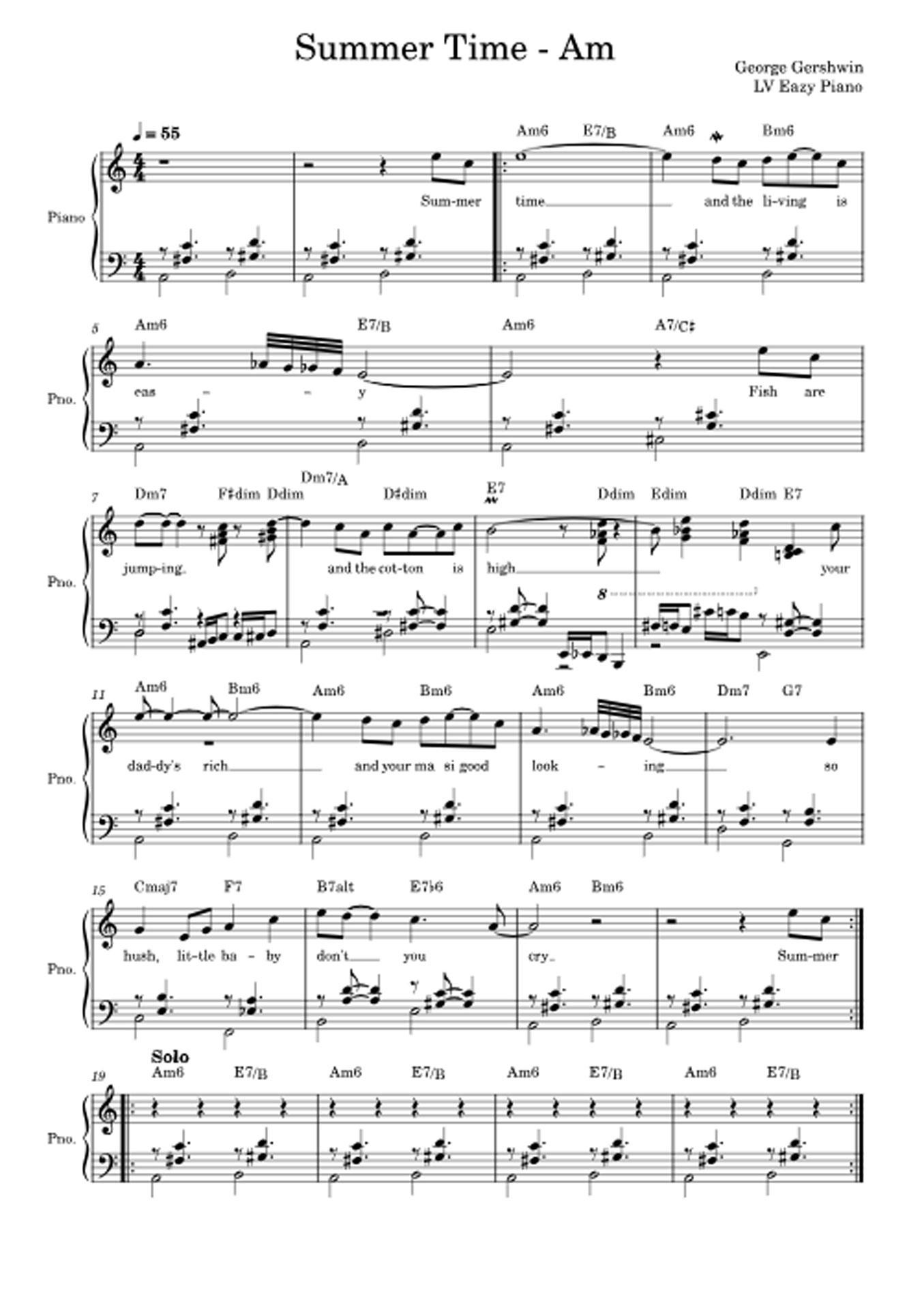 Bei Flowkey findest du Klaviernoten für verschiedene Versionen von Summertime.