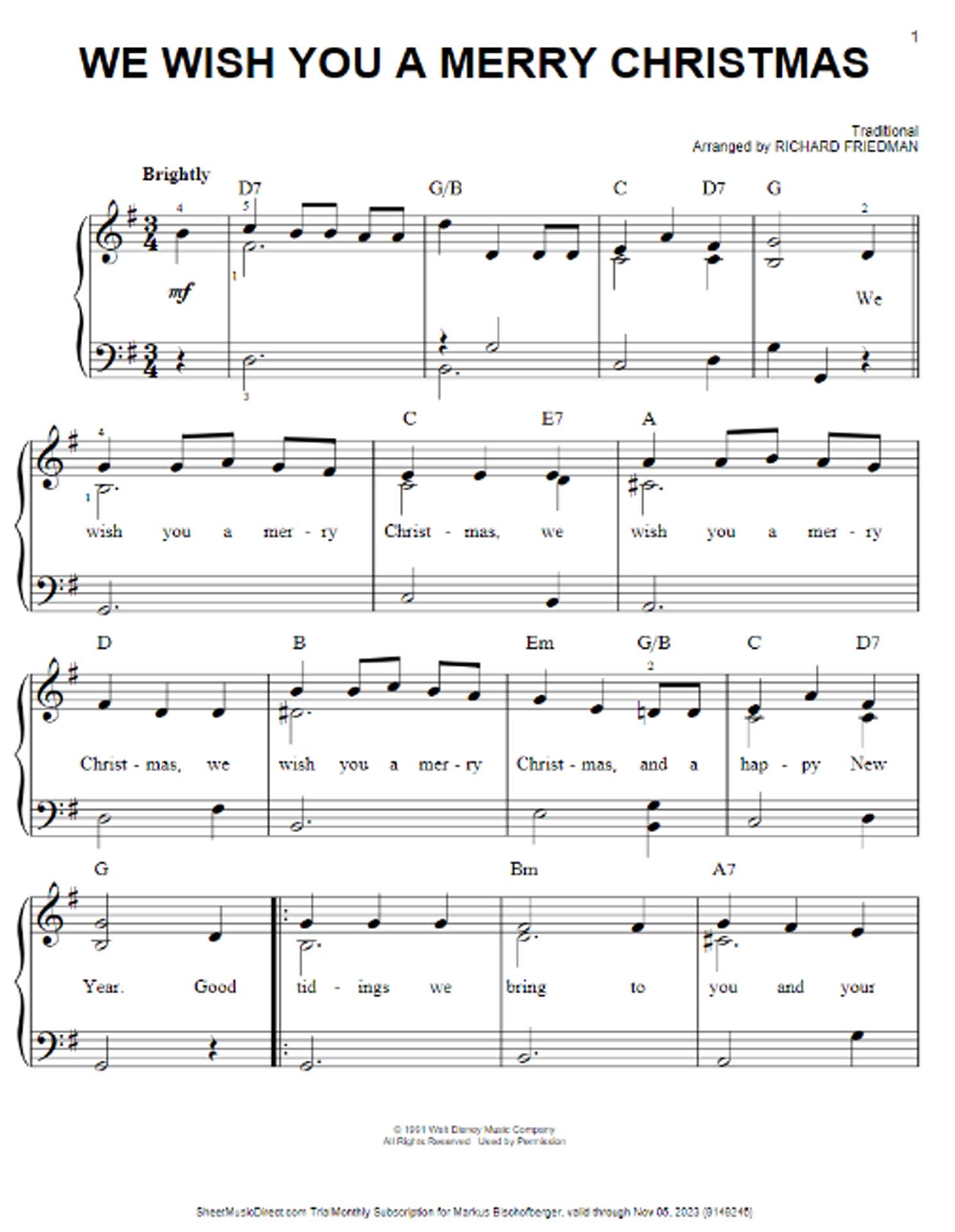 Klavier Noten Weihnachtslieder – We Wish You a Merry Christmas spielen