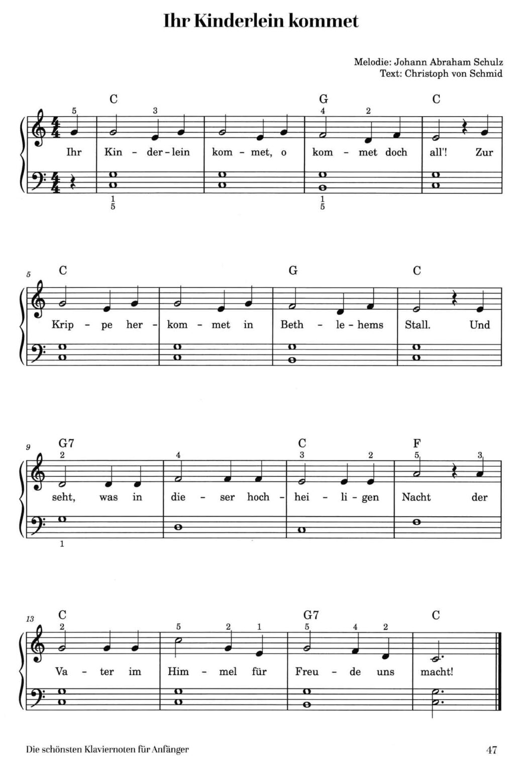 Kinderlieder Klaviernoten Für Anfänger Mit Buchstaben Ihr Kinderlein kommet - Einfache Noten für Klavier (PDF)