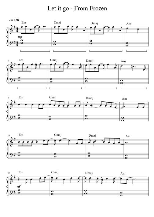 Let It Go (Eiskönigin) So findest du einfache Klaviernoten (PDF)