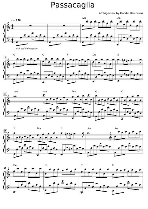 Die Passacaglia von Händel kannst du als kostenlose Noten bei Musescore herunterladen.