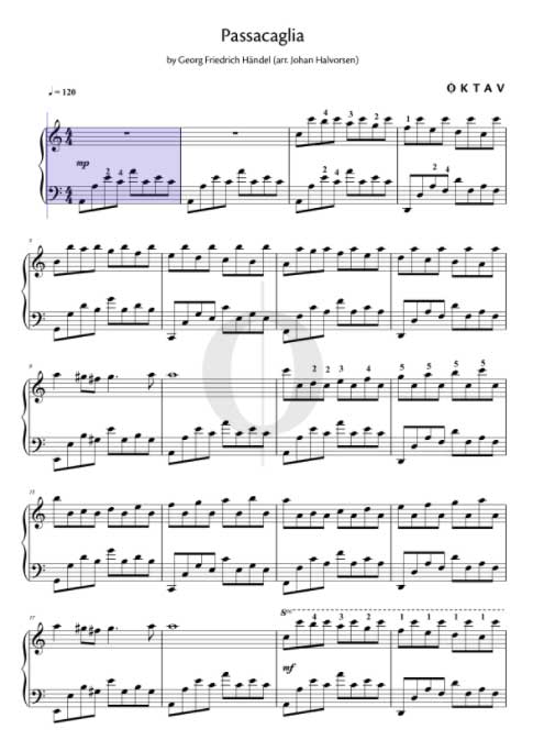 Noten für die Passacaglia von Händel gibt es auch in der Klaviernoten-Flatrate OKTAV.