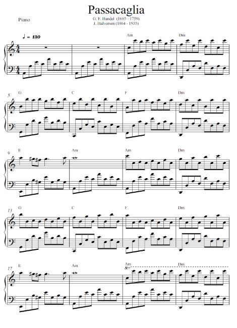Bei Sheet Music Direct findest du die Noten der Passacaglia von Händel / Halvorsen in unterschiedlichen Schwierigkeitsgraden.