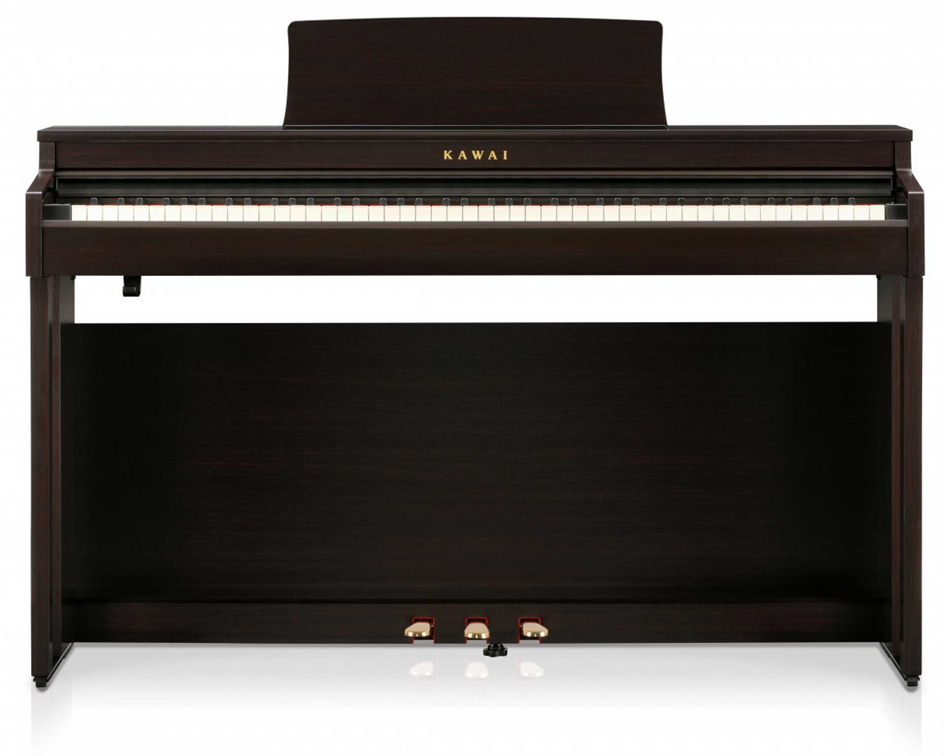 Das Kawai CN-201 ist ein modernes Digitalpiano fürs Wohnzimmer, das in den drei Farben Schwarz, Weiß und Rosenholz erhältlich ist.