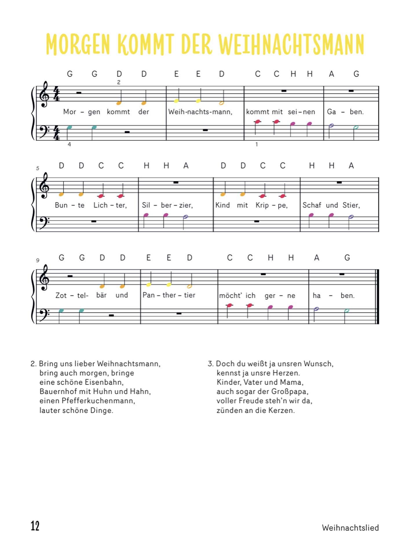 Im Notenband "Kinderleicht Klavier lernen mit Panda Paul" findest du auch die Noten für Morgen kommt der Weihnachtsmann.