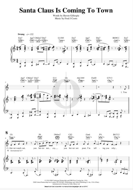 "Santa Claus Is Comin' To Town" gibt es auch in der Klaviernoten-Flatrate OKTAV.