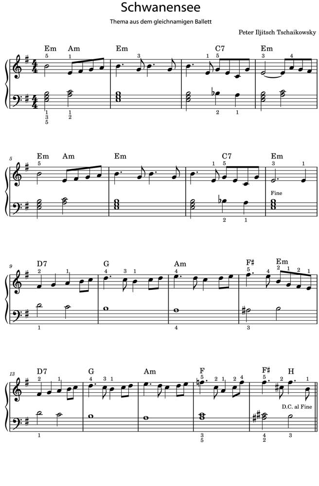 Im Sammelband "Die schönsten Klaviernoten für Anfänger" findest du einfache und leicht zu spielende Noten von "Schwanensee".