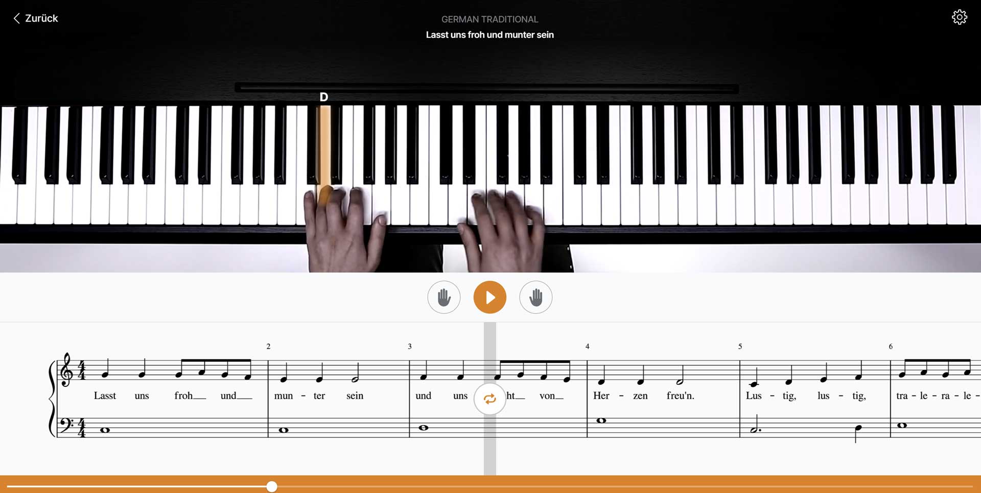 Bei Flowkey findest du einfache Klavier Noten für "Lasst uns froh und munter sein".