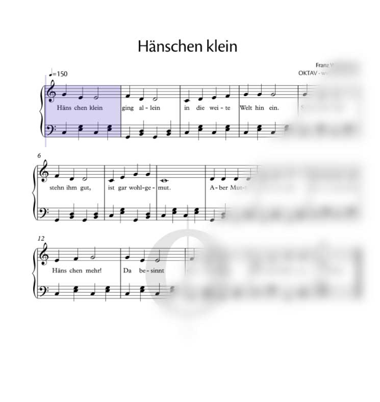 Hänschen klein Noten in der OKTAV Klavier-App