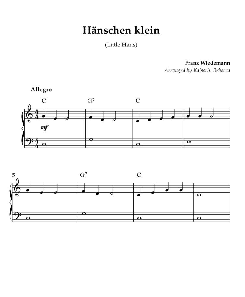 Hänschen klein Noten bei Sheet Music Direct für Klavier