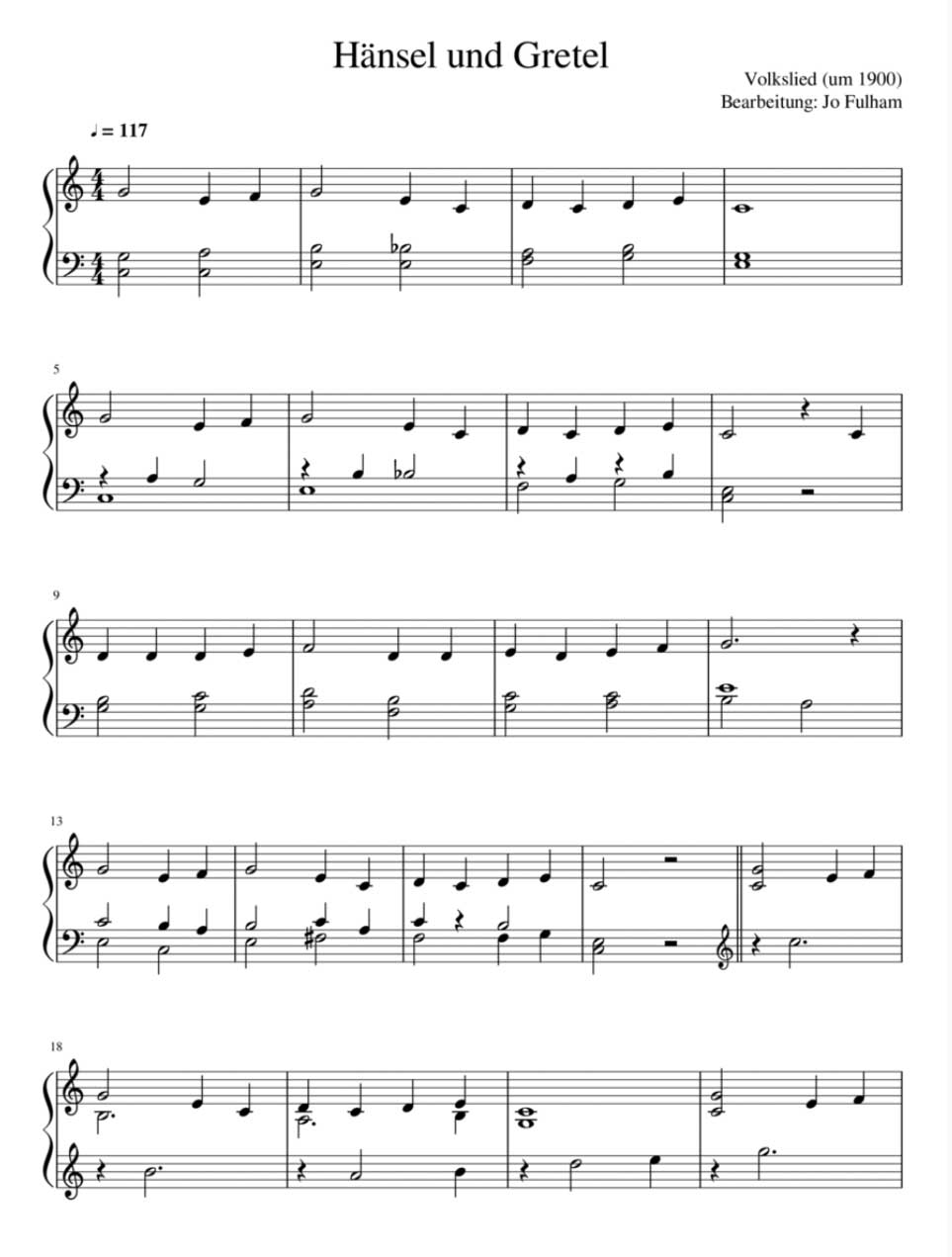 Hänsel und Gretel Noten Sheet Music Direct Klavier einfach Anfänger Kinder